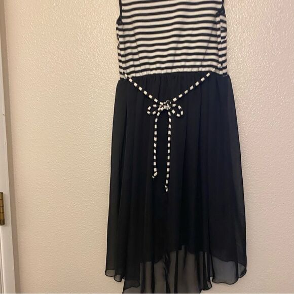 Speechless Girls Black white stripe mesh formal special occasion hi low dress 12 - Picture 3 of 12